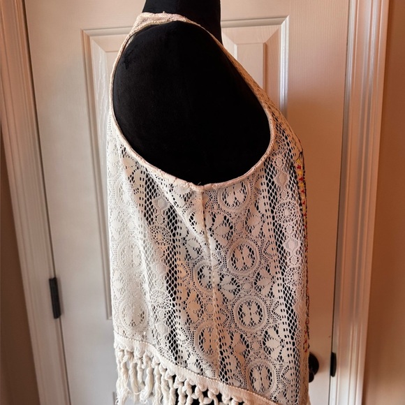 Altar'd State Boho Cream Lace Vest with Colorful Embroidery - Picture 3 of 7